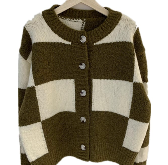 Women's Loose Check Pattern Sweater Coat