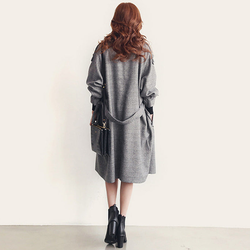 Houndstooth Long Coat for Women - Stylish & Loose Fit