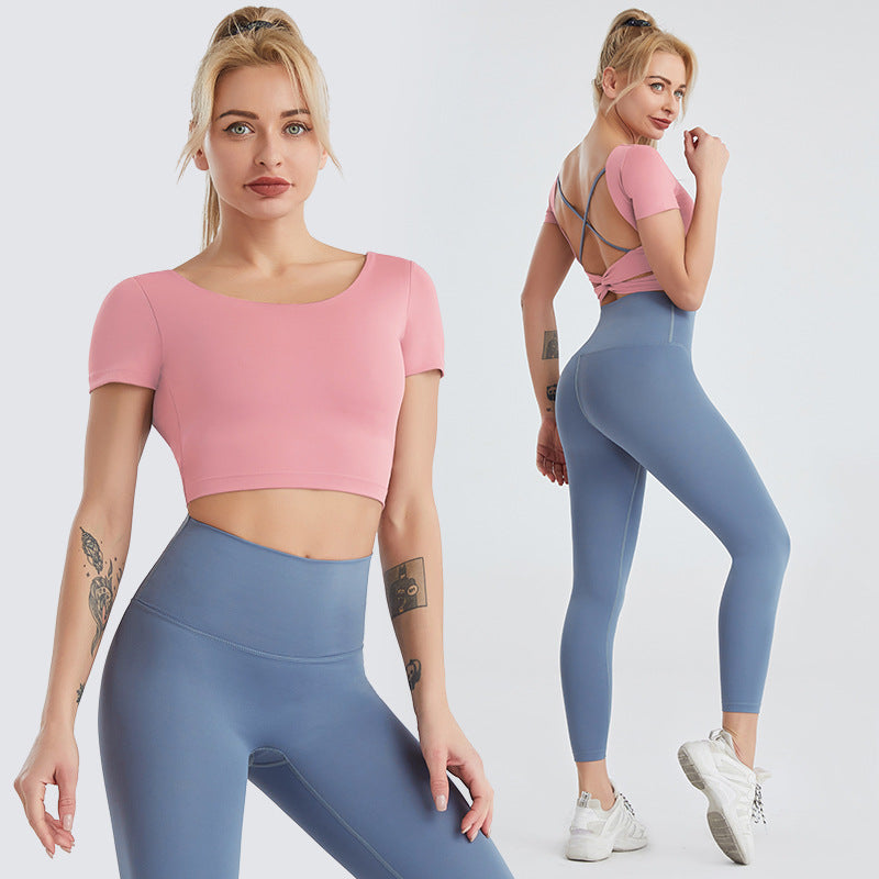 Women's Nude Yoga Top and High-Waist Leggings Set