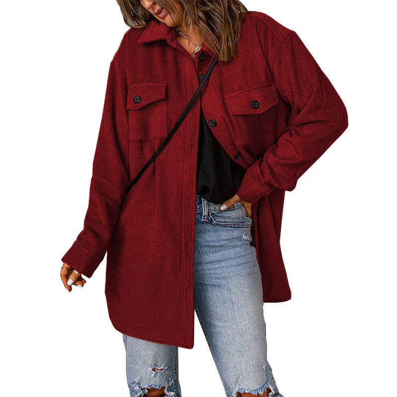 Women's Solid Color Corduroy Casual Woolen Jacket