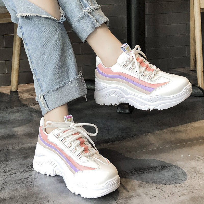 New Korean Style Thick Sole White Sneakers for Women