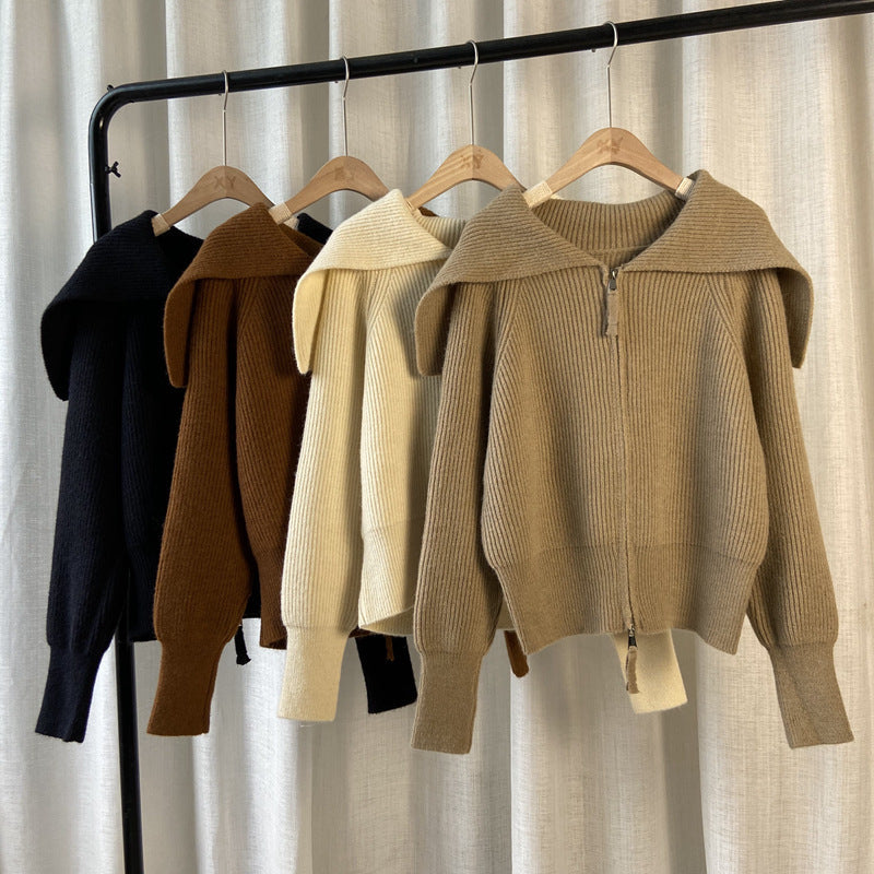 Lapel Short Knitted Cardigan Jacket for Women