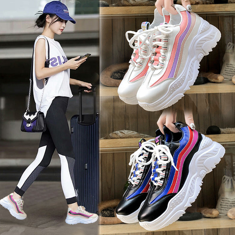 New Korean Style Thick Sole White Sneakers for Women