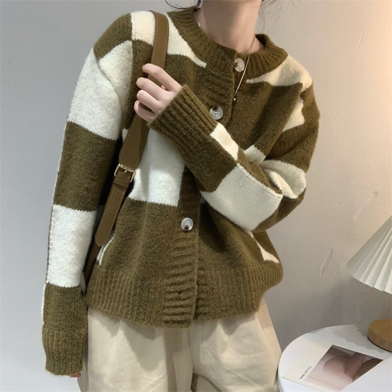 Women's Loose Check Pattern Sweater Coat
