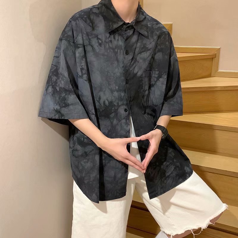 Korean Style Tie Dye Pocket Half Sleeve Shirts for Teens