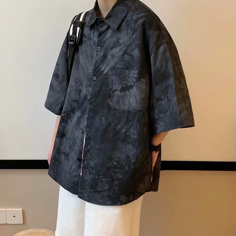 Korean Style Tie Dye Pocket Half Sleeve Shirts for Teens