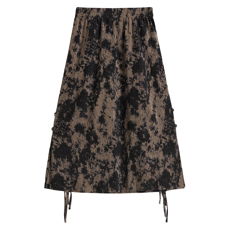 High Waist Retro Ink Color Mid-Length Slit Skirt