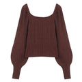 Retro Square Neck Sweater for Women with Lantern Sleeves