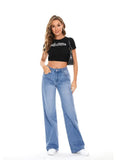 Women's Blue Washed Wide Leg Baggy Boyfriend Jeans