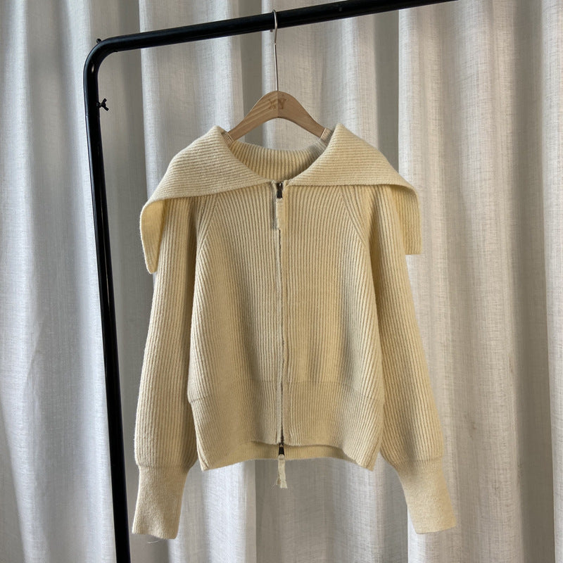 Lapel Short Knitted Cardigan Jacket for Women