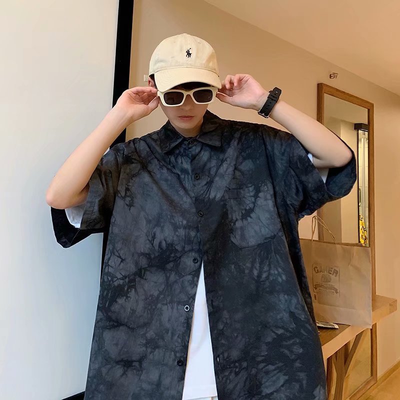 Korean Style Tie Dye Pocket Half Sleeve Shirts for Teens