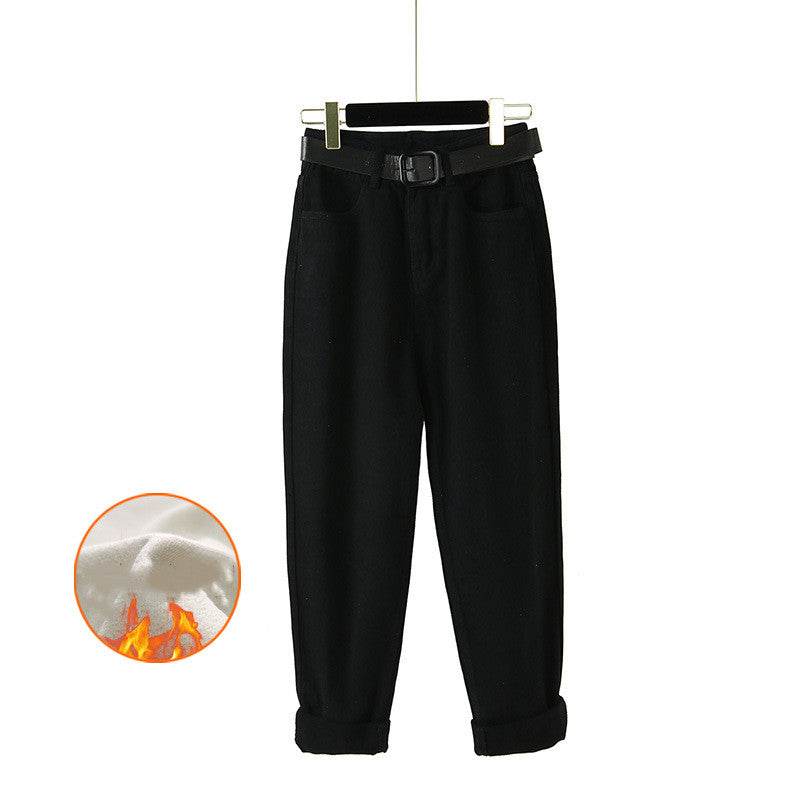 New High-Waisted Fleece-Lined Cropped Jeans