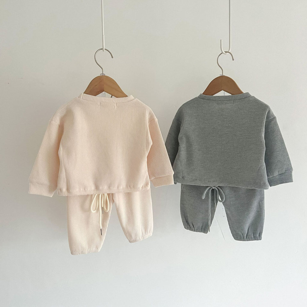 Autumn Girls Waffle Sweatshirt Two-Piece Sportswear