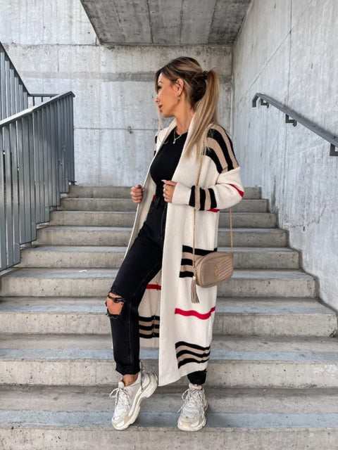 Plus Size Casual Striped Knitted Cardigan for Women
