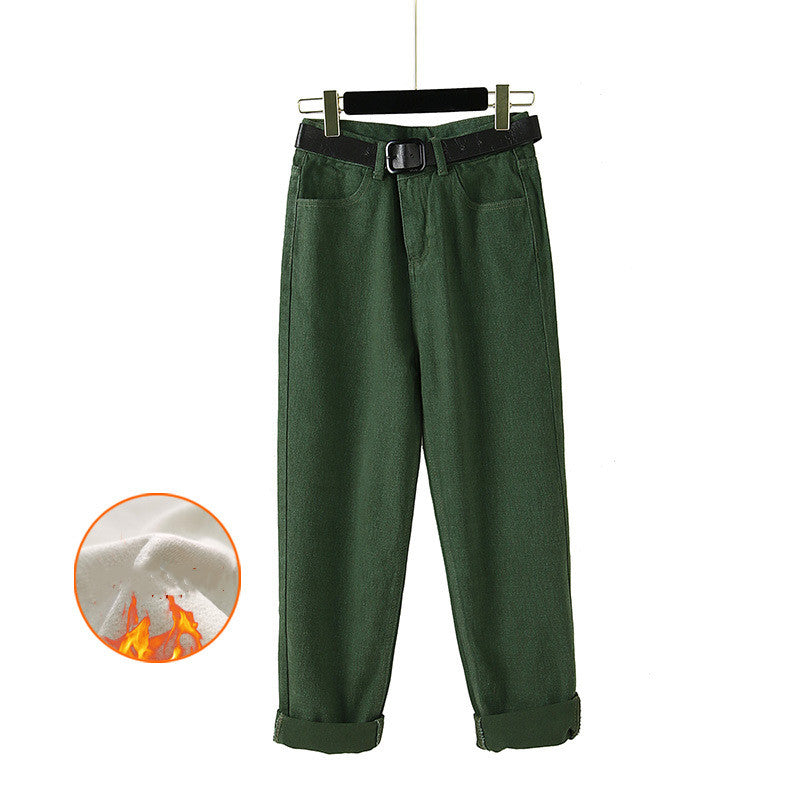 New High-Waisted Fleece-Lined Cropped Jeans