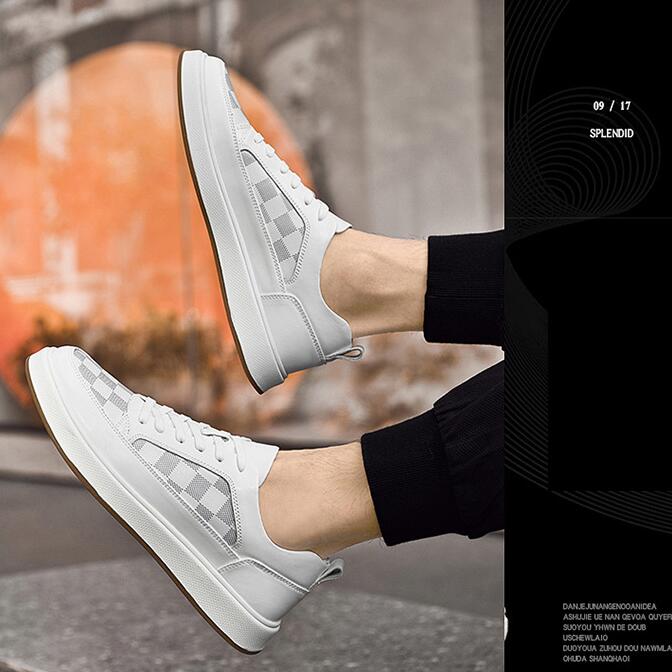 Men's Trendy White Casual Sneakers with Laces