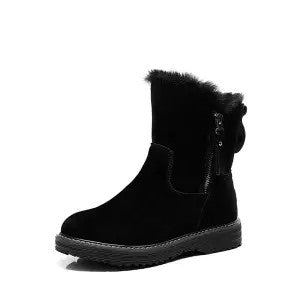 Velvet Padded Short Snow Boots with Large Cotton Design