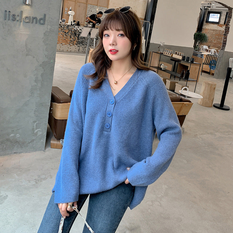 Korean Style V-Neck Sweater for Plus Size Women
