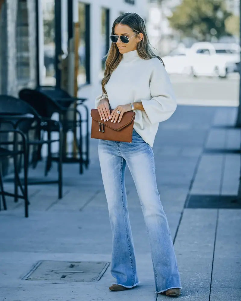 High-Stretch Raw Hem Flared Denim Bell Bottom Jeans