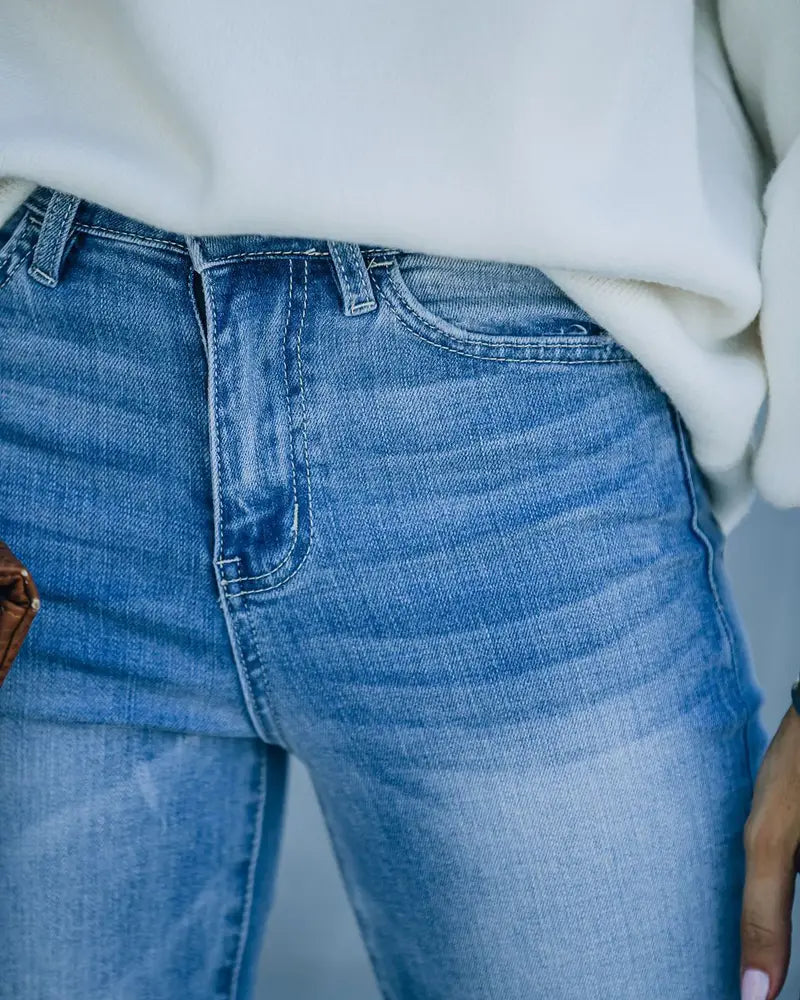 High-Stretch Raw Hem Flared Denim Bell Bottom Jeans