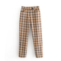 Fashionable Women's Plaid Blazer and Casual Pants Set