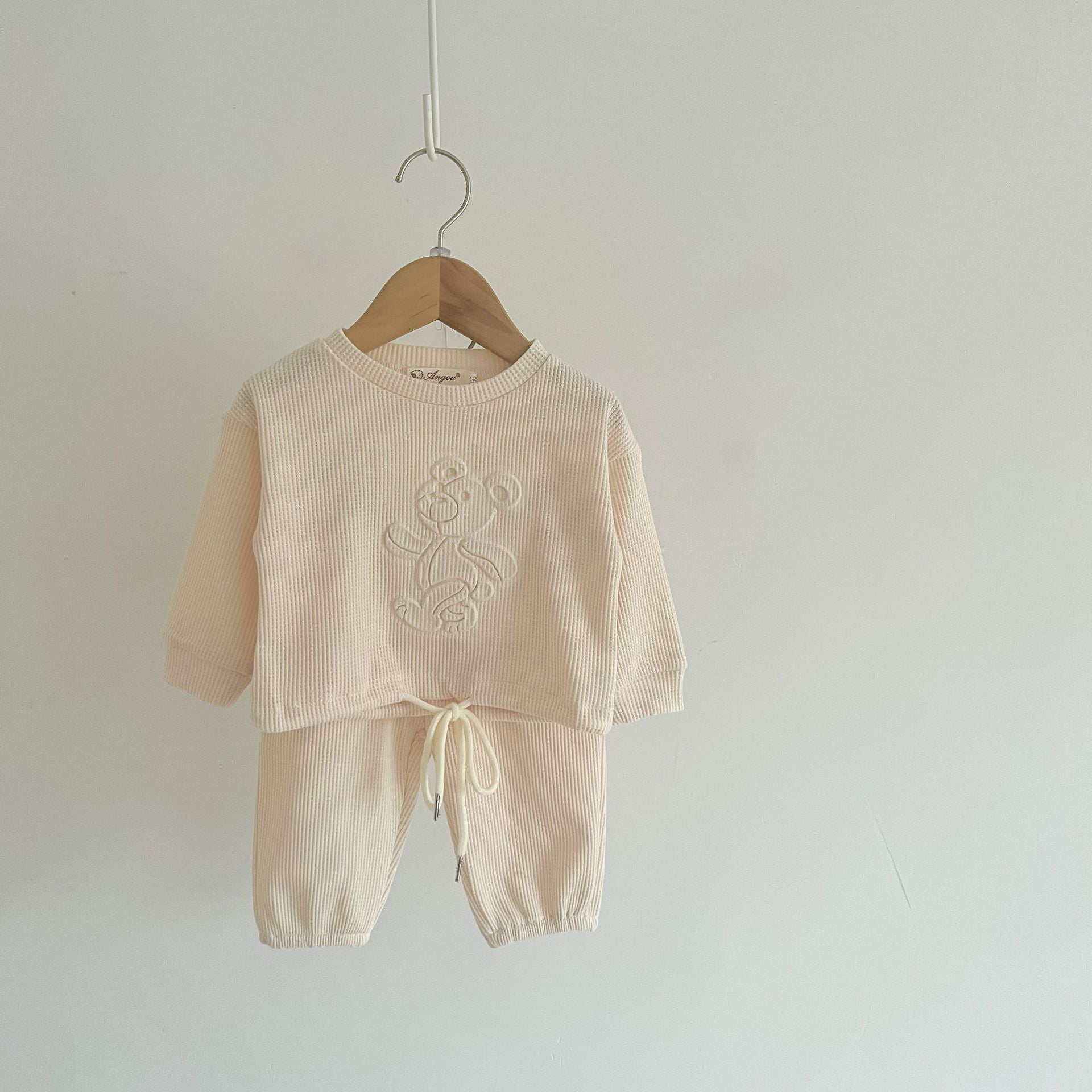 Autumn Girls Waffle Sweatshirt Two-Piece Sportswear