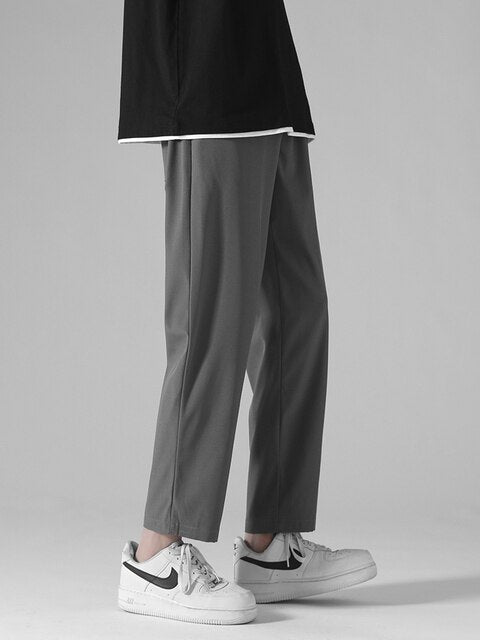 Tide Men's Casual Solid Color Wide Leg Ice Silk Pants
