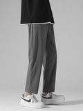 Tide Men's Casual Solid Color Wide Leg Ice Silk Pants