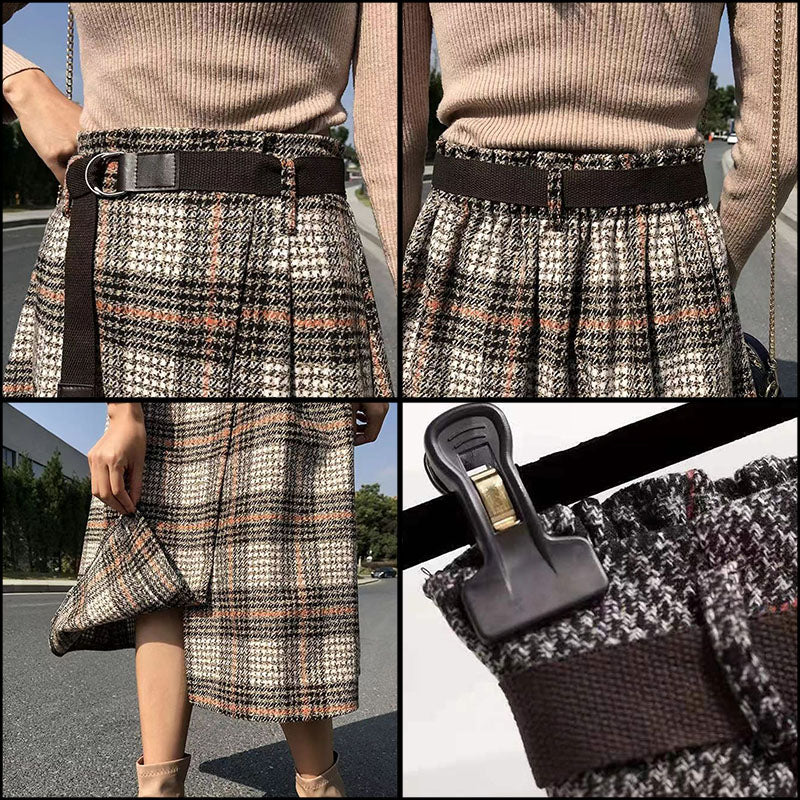 Thick Retro Plaid Long Skirt for Autumn and Winter