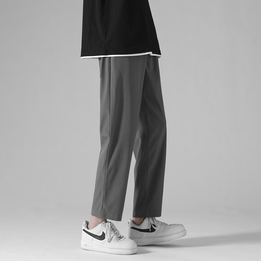 Tide Men's Casual Solid Color Wide Leg Ice Silk Pants