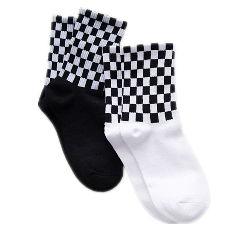 Japanese Style Cotton Black and White Checkered Socks