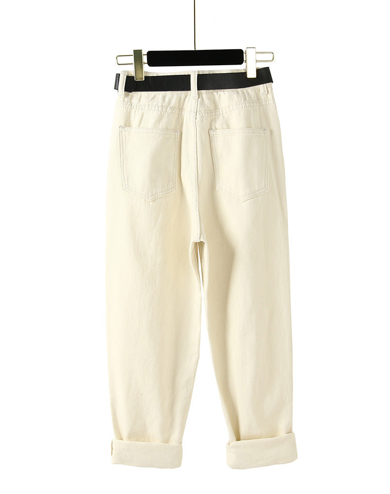 New High-Waisted Fleece-Lined Cropped Jeans
