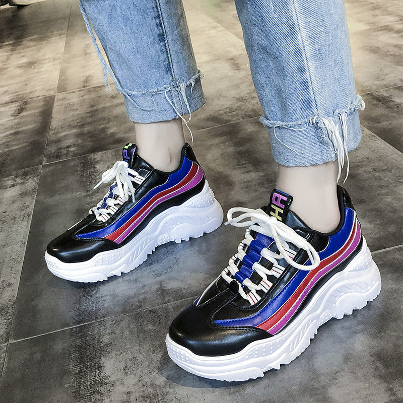 New Korean Style Thick Sole White Sneakers for Women