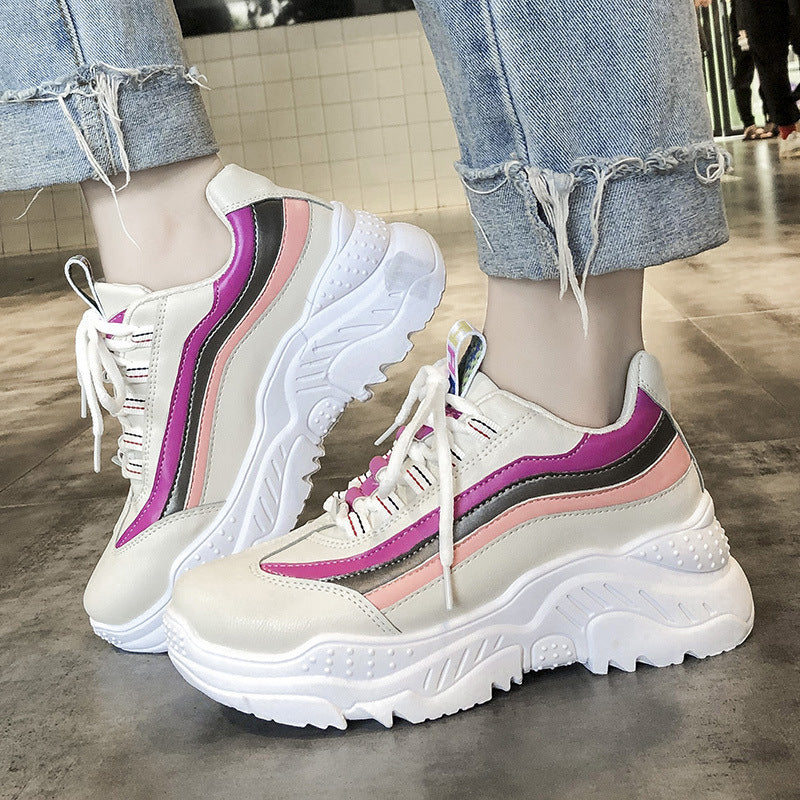 New Korean Style Thick Sole White Sneakers for Women