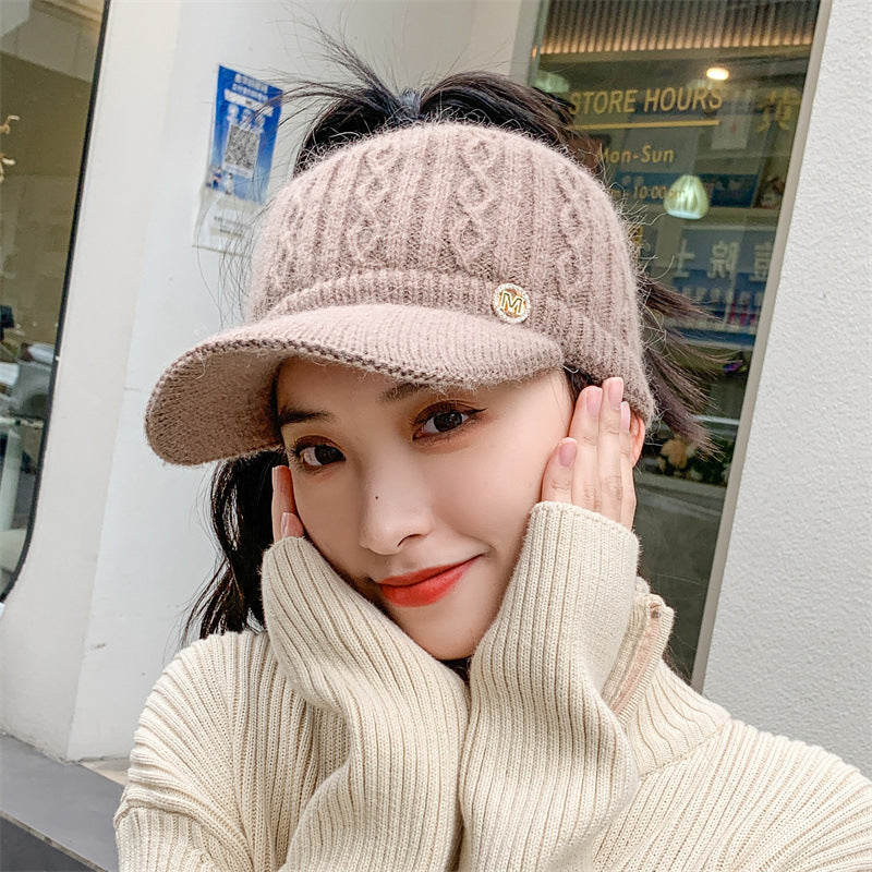 Korean Style Warm Knitted Rabbit Fur Cap with Earflaps