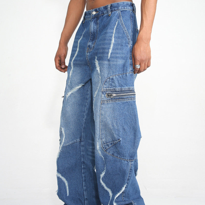 Loose Straight Zipper Hip Hop Cargo Pants for Men