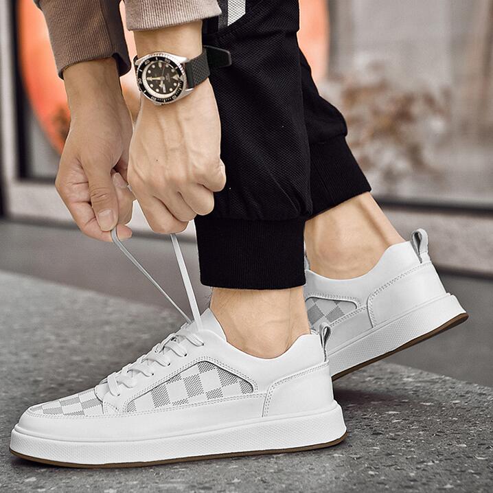 Men's Trendy White Casual Sneakers with Laces