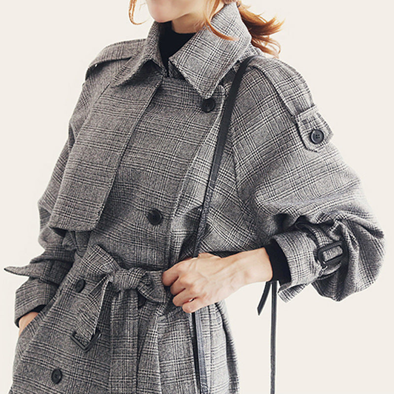 Houndstooth Long Coat for Women - Stylish & Loose Fit