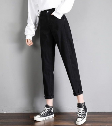 Loose High Waist White Nine-Point Jeans