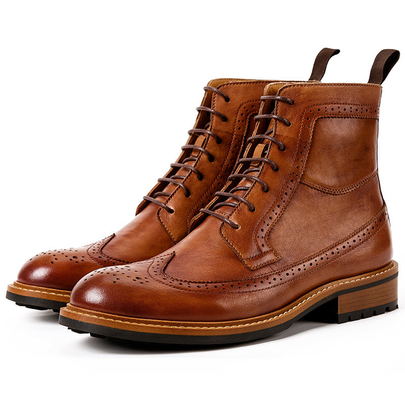Men's High-Top Casual Leather Boots with Round Toe