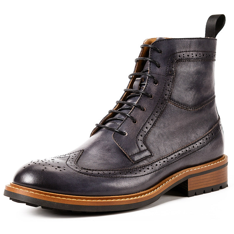 Men's High-Top Casual Leather Boots with Round Toe