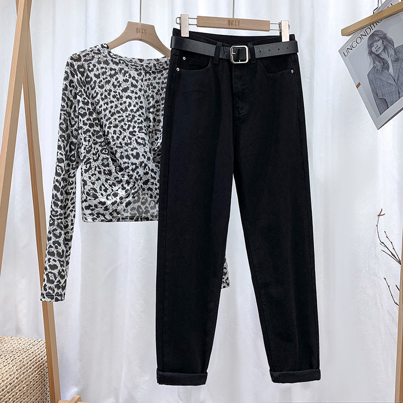 New High-Waisted Fleece-Lined Cropped Jeans