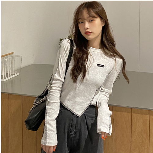 Long Sleeve Women's Slim Asymmetrical Retro T-Shirt