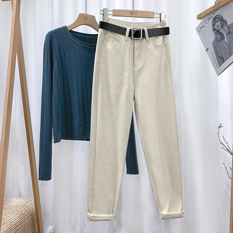New High-Waisted Fleece-Lined Cropped Jeans