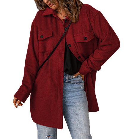 Women's Solid Color Corduroy Casual Woolen Jacket