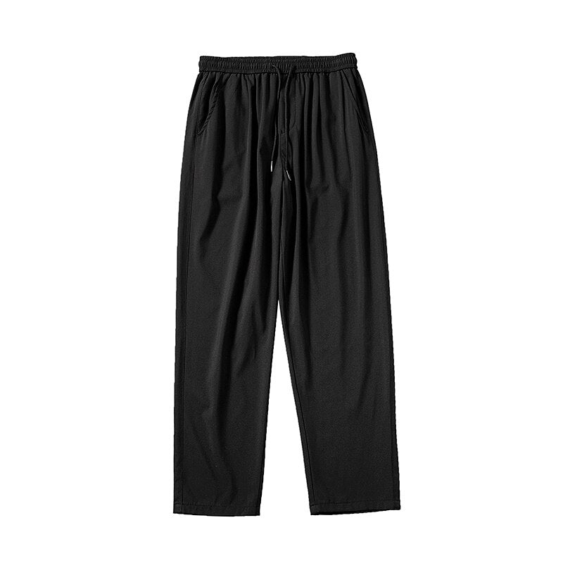 Tide Men's Casual Solid Color Wide Leg Ice Silk Pants