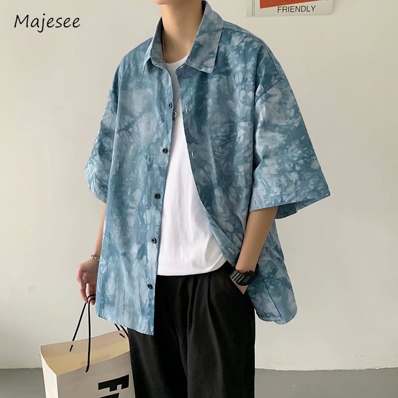 Korean Style Tie Dye Pocket Half Sleeve Shirts for Teens