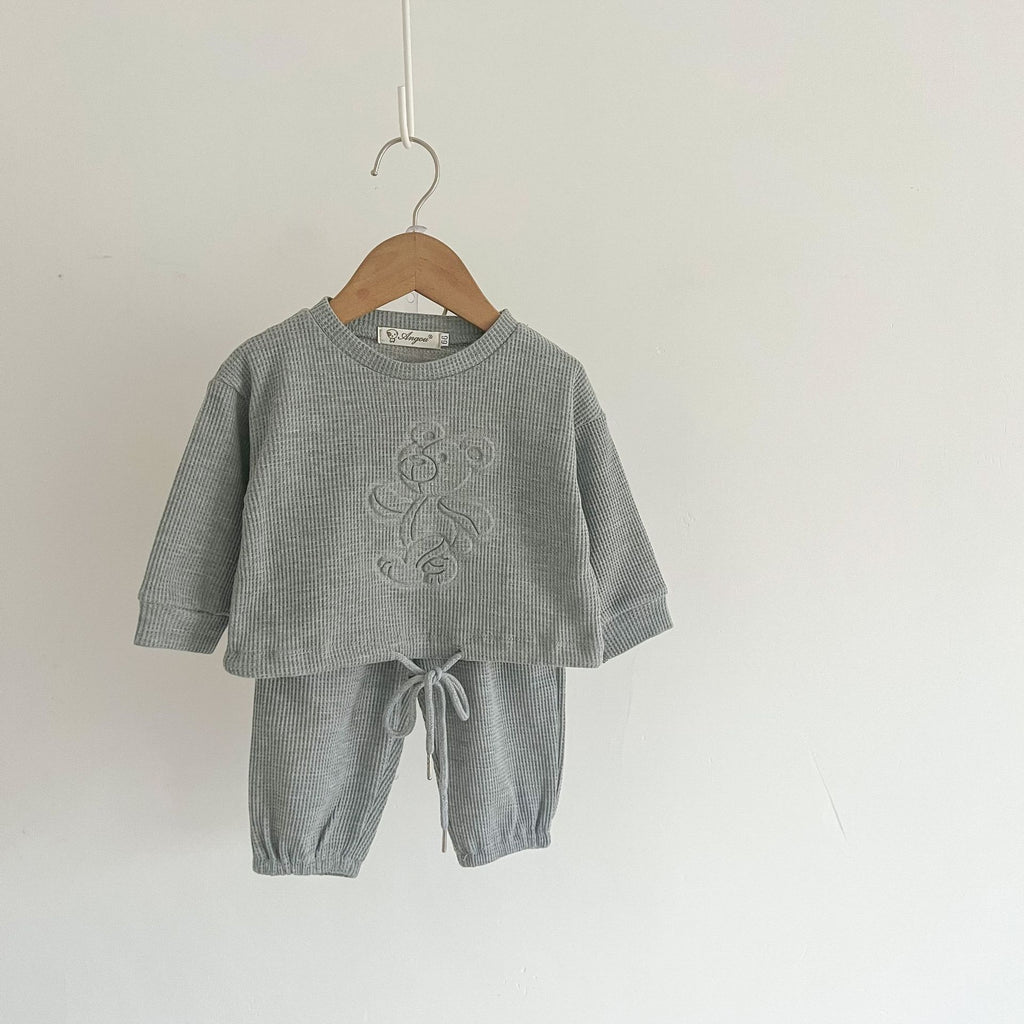 Autumn Girls Waffle Sweatshirt Two-Piece Sportswear