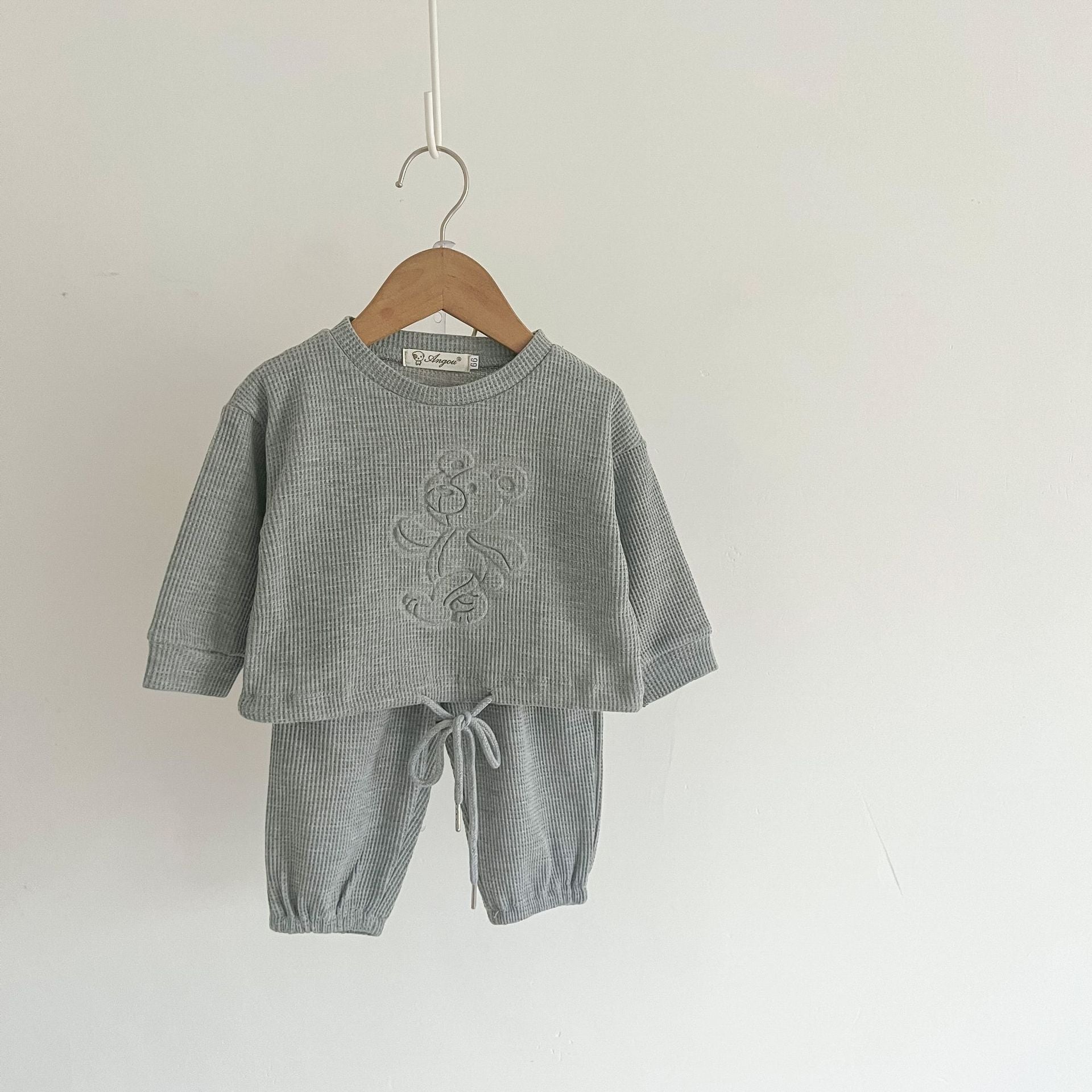 Autumn Girls Waffle Sweatshirt Two-Piece Sportswear