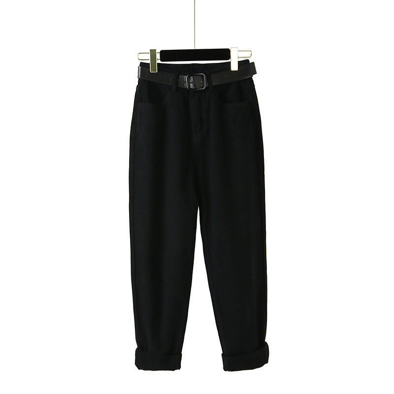 New High-Waisted Fleece-Lined Cropped Jeans